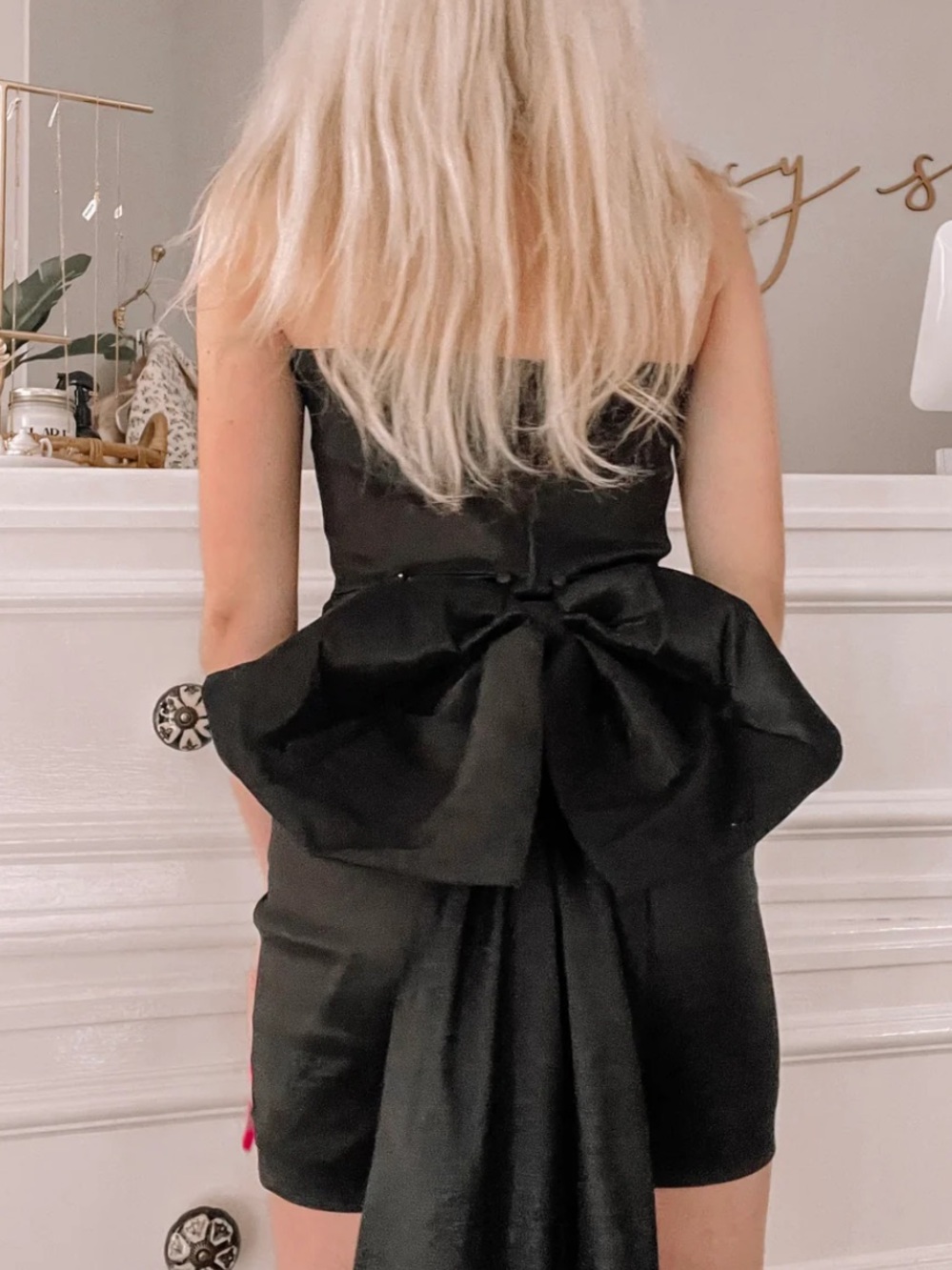 Windsor Black Satin Mini Dress with Oversized Back Bow